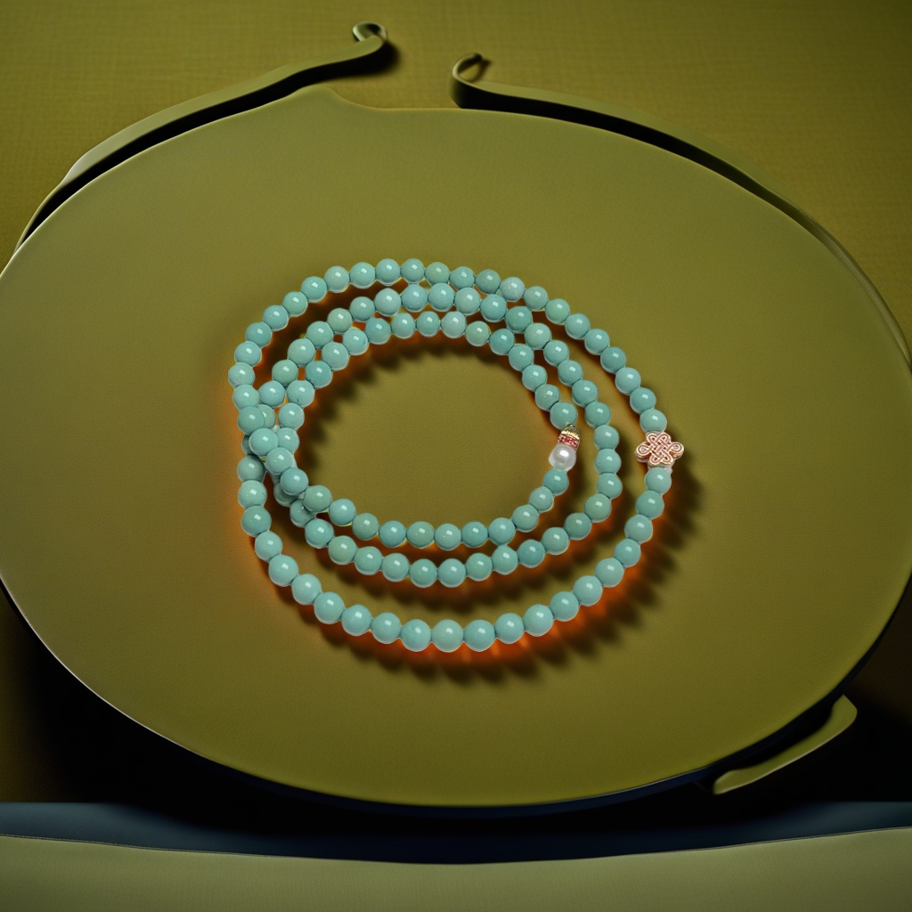 Natural raw turquoise high porcelain jelly material 4.8m Xiaomi chain necklace bracelet multi-loop collarbone chain bracelet women's original design trendy jewelry 18k real gold Chinese knot gourd accessory supports national inspection Specification image