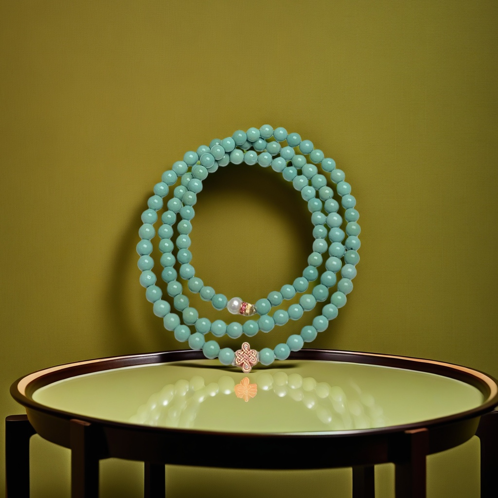 Natural raw turquoise high porcelain jelly material 4.8m Xiaomi chain necklace bracelet multi-loop collarbone chain bracelet women's original design trendy jewelry 18k real gold Chinese knot gourd accessory supports national inspection Application Scenario