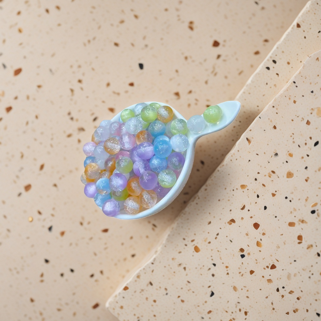DIY handmade accessories for making colorful transparent beads with white spoons