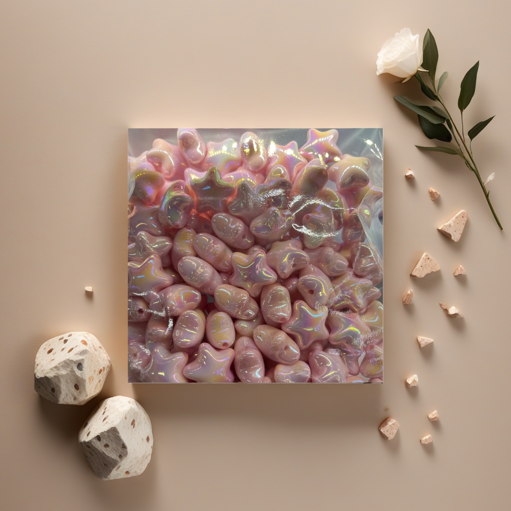 Pink star-shaped beads, simulated resin decorative beads, DIY jewelry materials