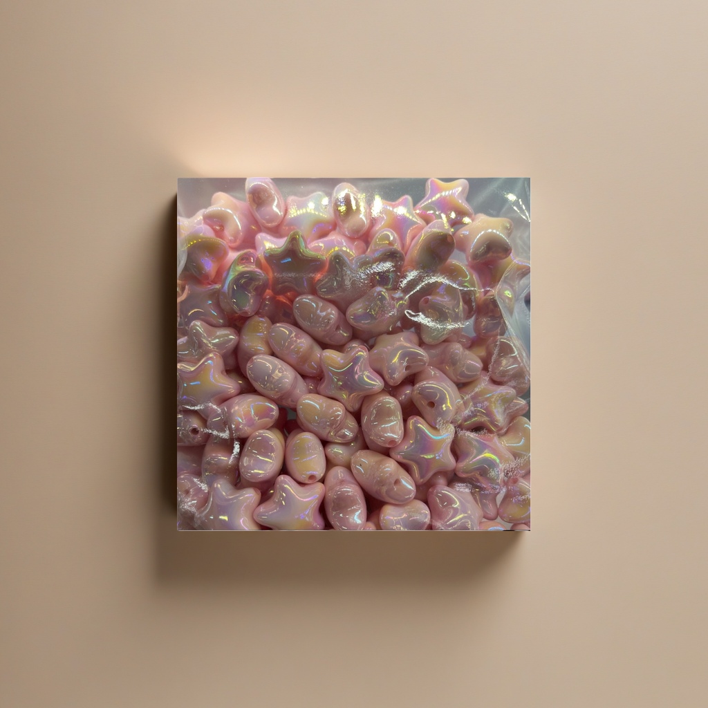 Pink star-shaped beads, simulated resin decorative beads, DIY jewelry materials details Picture