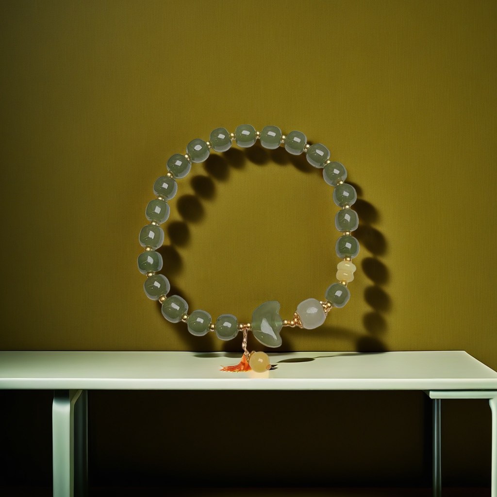 Green bead bracelet with natural green chalcedony 925 silver clasp, a daily outfit for women details Picture