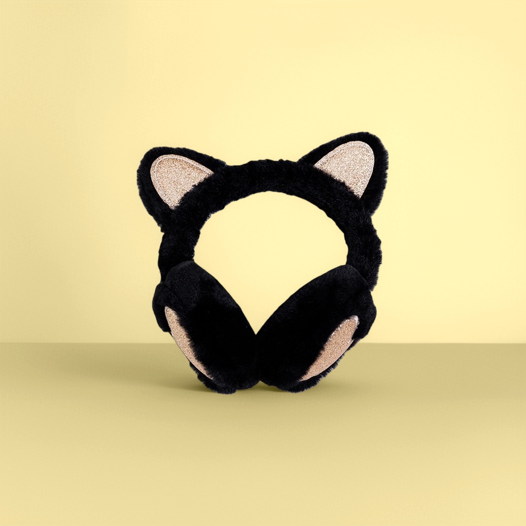 The black plush cat ear-shaped ear cups are warm and cute, with a girlish style that keeps your ears warm in winter details Picture