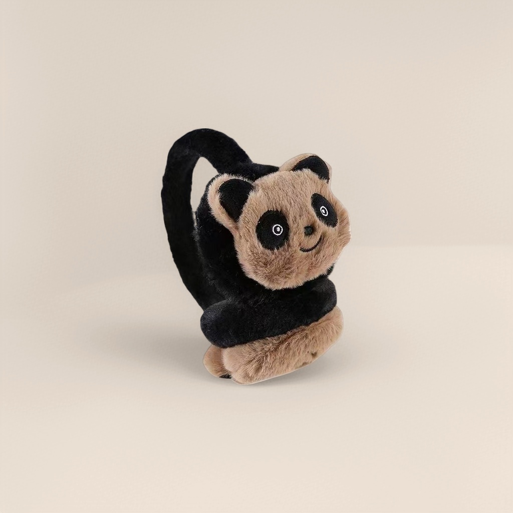 Thickened plush ear cups for warmth, cold protection and ear care in panda cartoon style Application Scenario