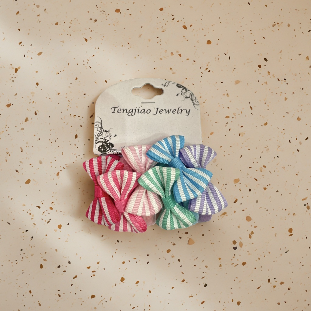 Tengjiao Jewelry彩色条纹蝴蝶结发饰四款套装发夹