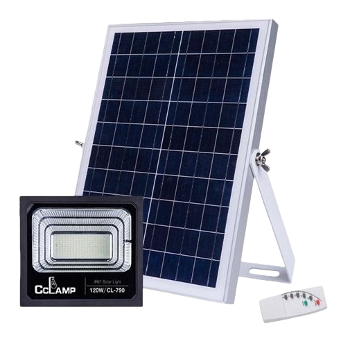 The solar lamp includes a solar panel, an LED lamp head and a remote control Item Picture