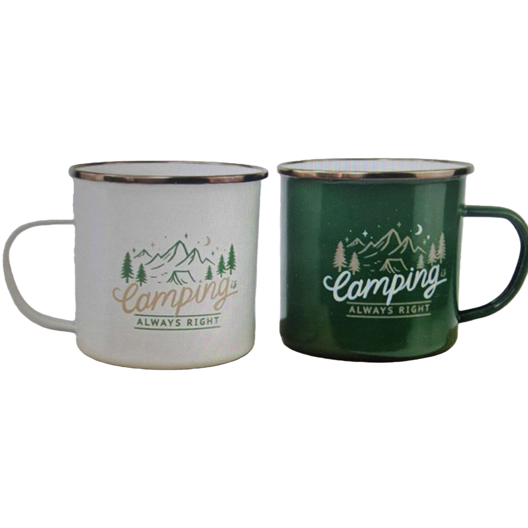 Outdoor Camping style metal enamel cup Couple style 17-ounce Camping Always Right white and green double cups Item Picture