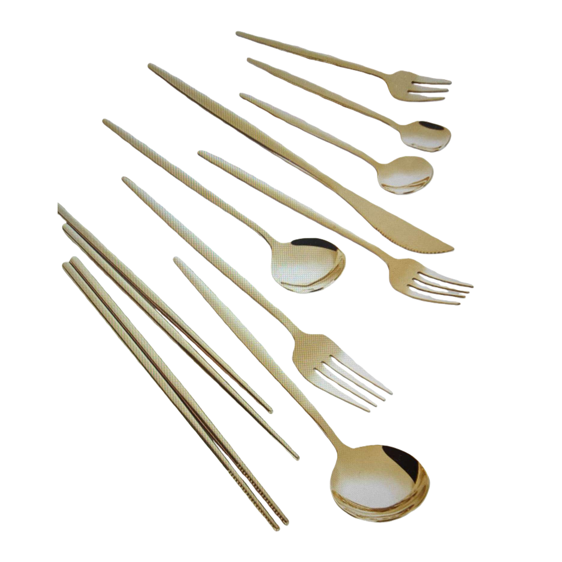 Gold tableware set, four-piece set of knives, forks, spoons and chopsticks, high-end stainless steel, suitable for home Western cuisine Item Picture