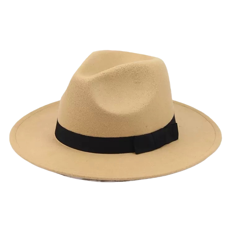 A beige top hat is an elegant wide-brimmed sun hat for ladies Item Picture