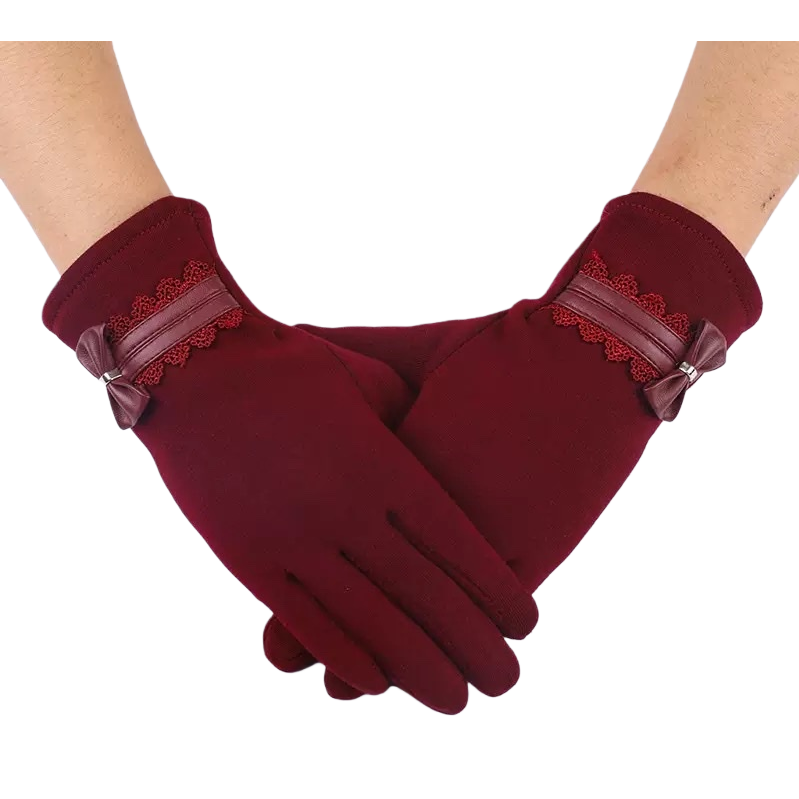 Wine-red warm knitted gloves for women Item Picture