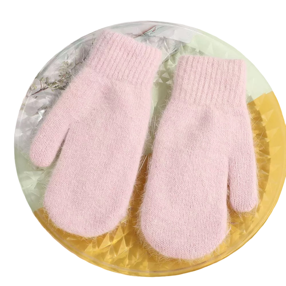 Pink knitted gloves, children's warm and anti-slip woolen gloves for autumn and winter Item Picture