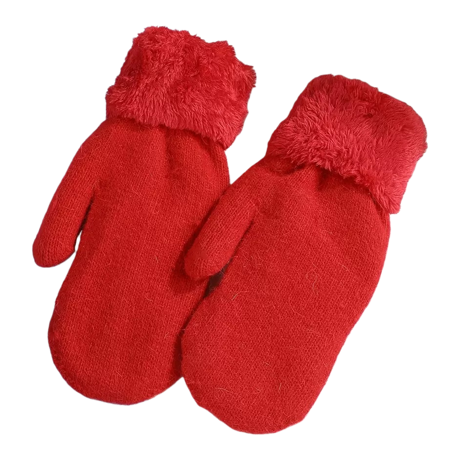 Thickened plush gloves for warm children's autumn and winter knitted gloves Item Picture