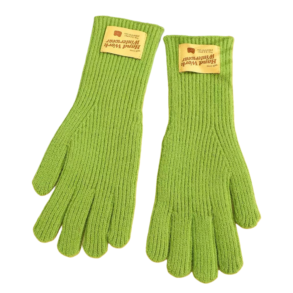 Green knitted gloves are warm and anti-slip, providing thin hand protection for ladies in autumn and winter Item Picture