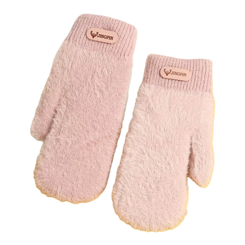 Thickened plush gloves for warm children's autumn and winter knitted gloves Item Picture