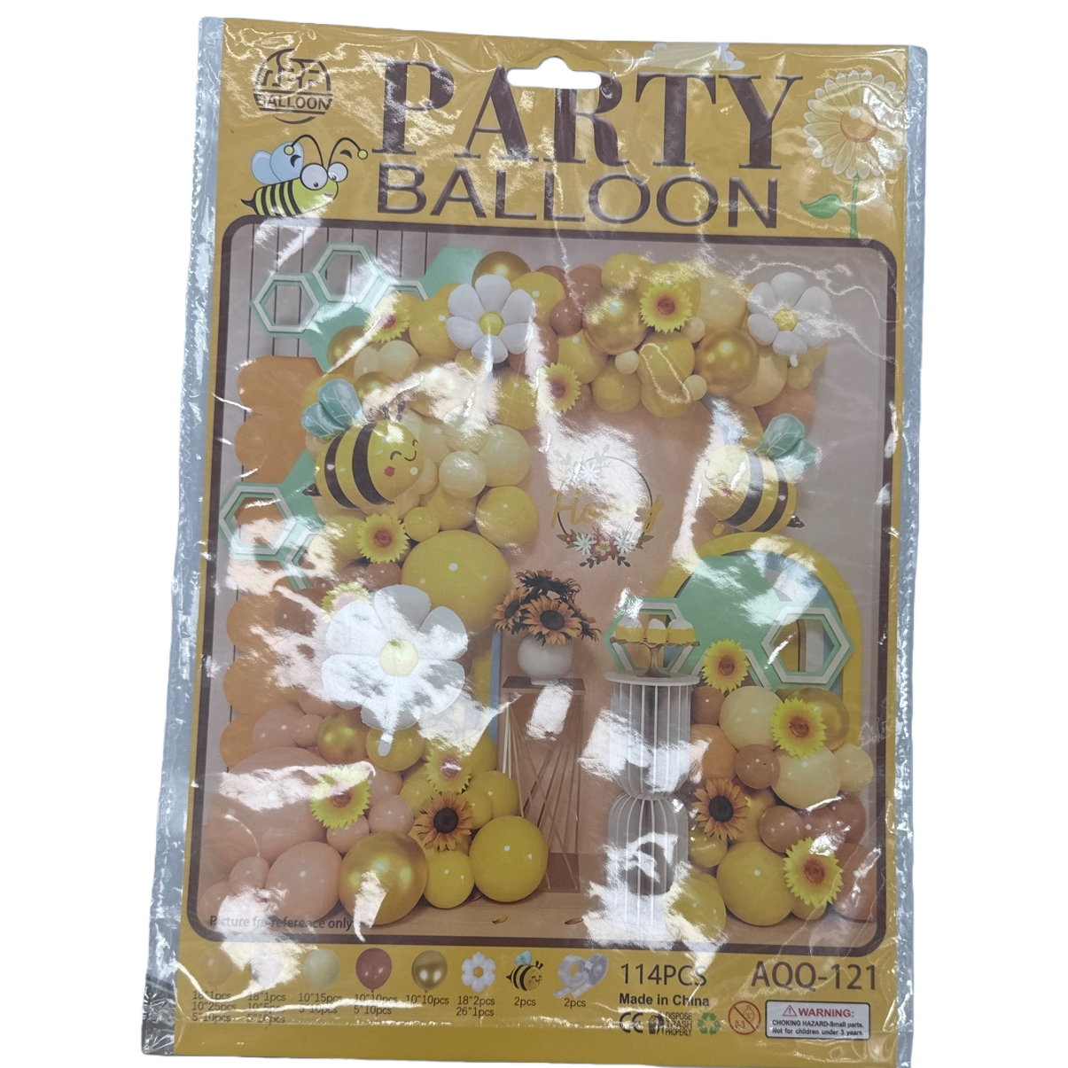 Bee flower-themed party balloon decoration set: yellow, white and brown balloons with honeycomb stickers Item Picture