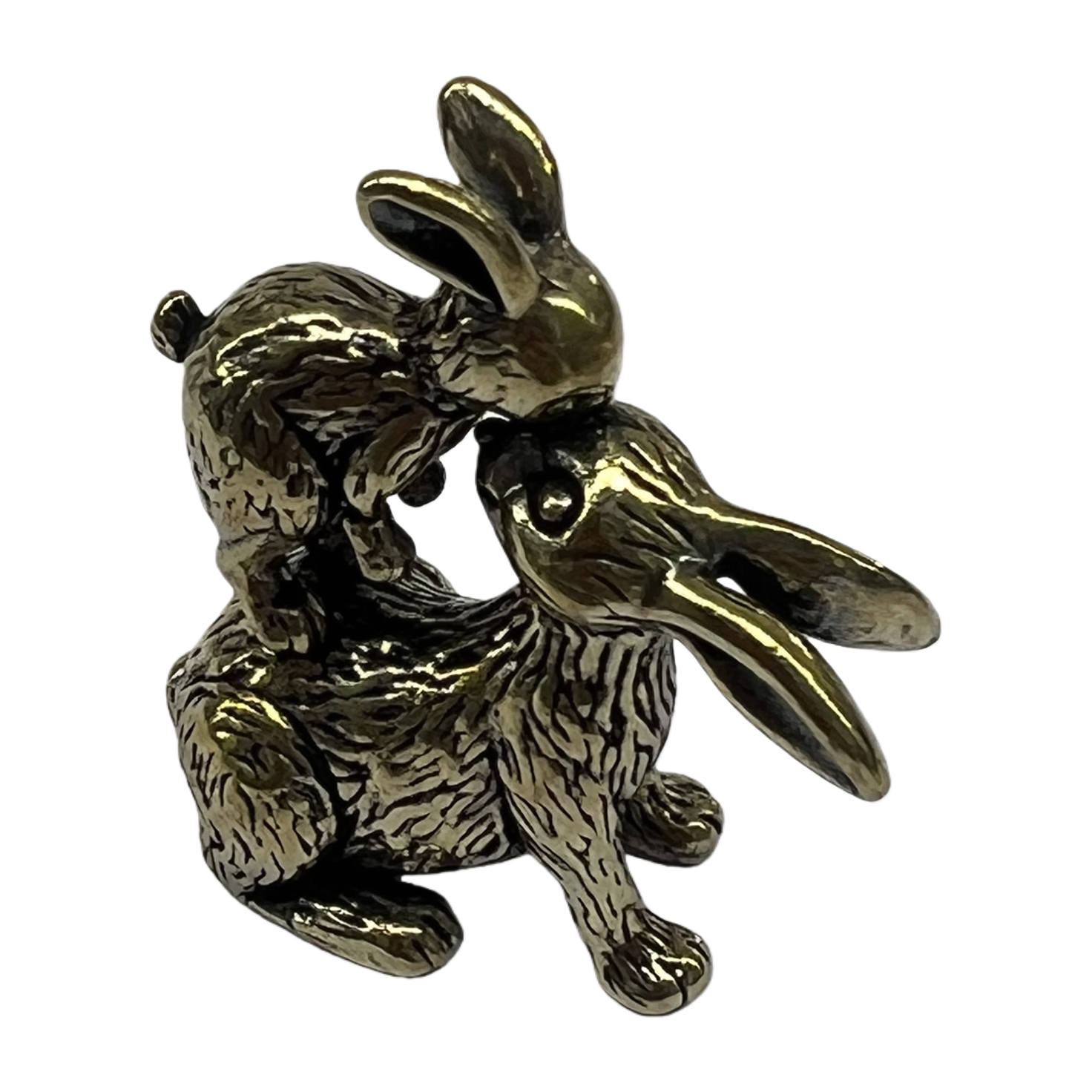 A creative home decoration piece featuring a combination of brass decorative sculptures of kissing rabbits Item Picture