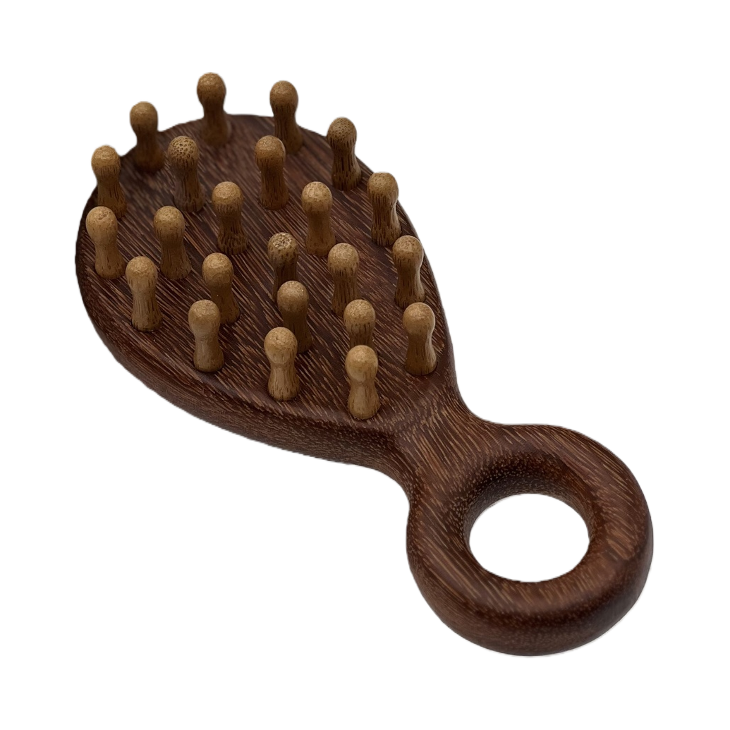 Natural wooden golden sandalwood massage comb. The wooden massage comb is anti-static, does not damage hair, has wide teeth, is thick and durable Item Picture