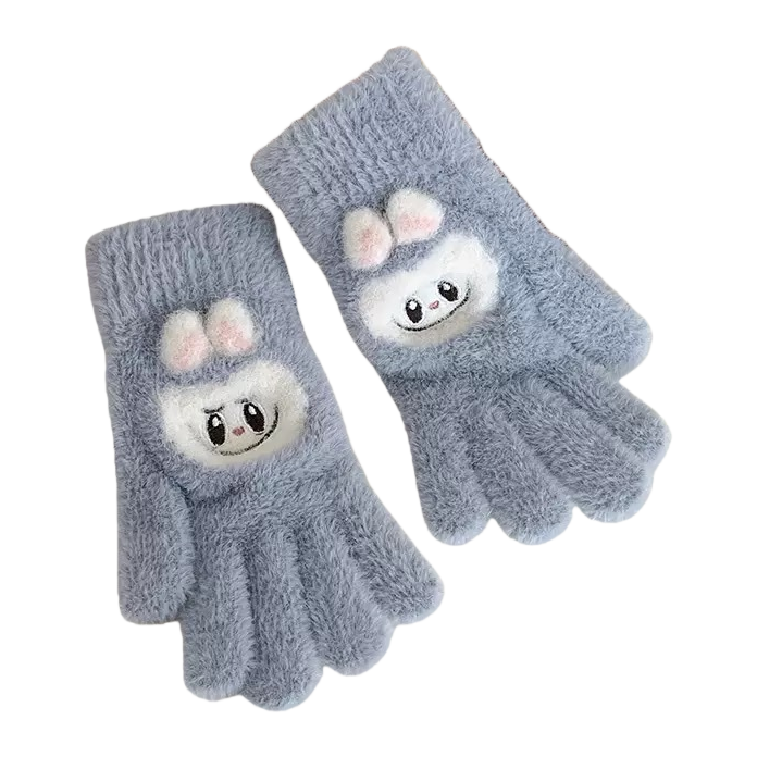 Thickened plush gloves for warm women's autumn and winter knitted gloves Item Picture
