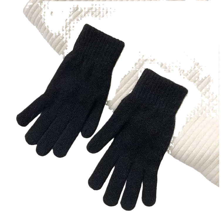 Black knitted gloves for women, warm and anti-slip, fingertip touch screen autumn and winter style Item Picture