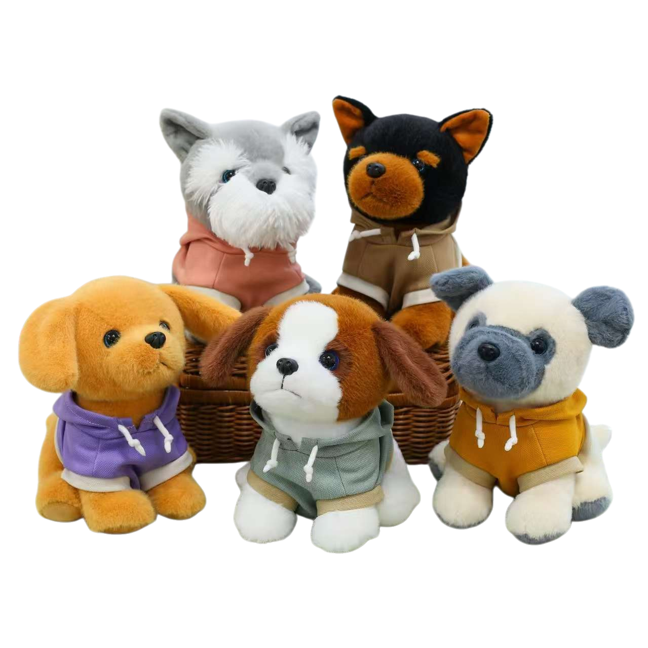 Five hoodies, plush dog dolls, plush toys, cute and adorable pets as gifts Item Picture