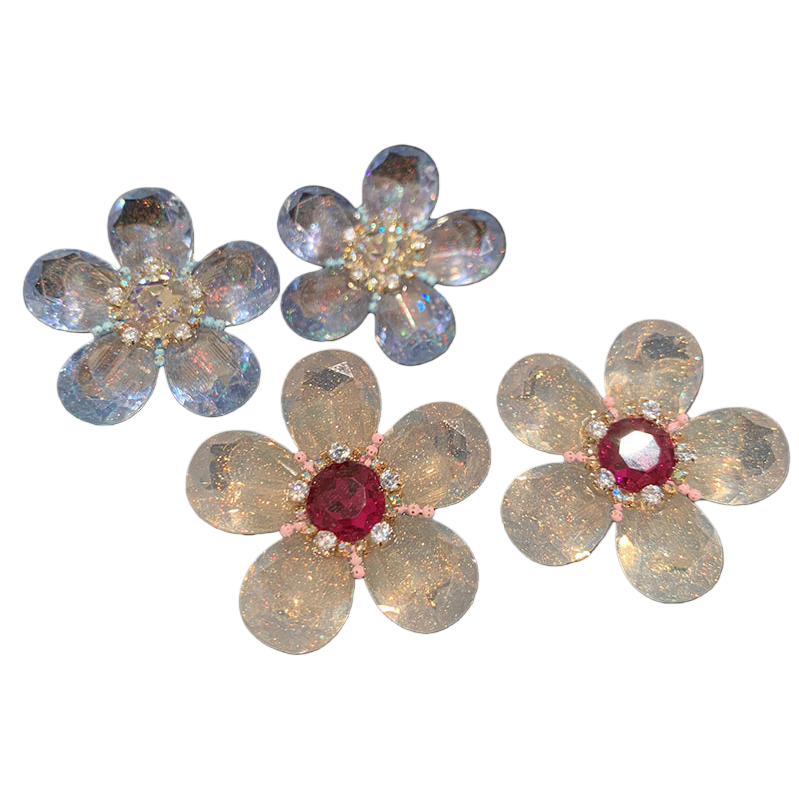 Flower-shaped jewelry, exaggerated and fashionable, colorful zircon flower stud earrings, light luxury, retro court style earrings, high-end and fashionable earrings Item Picture