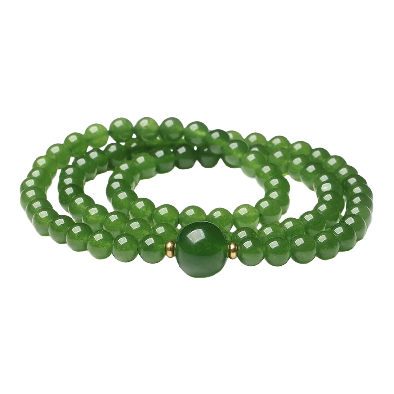 Natural Hetian jade green bead bracelet, natural stone beads, simple and fashionable women's three-round bracelet, silver accessory, jade bead bracelet, versatile for women Item Picture