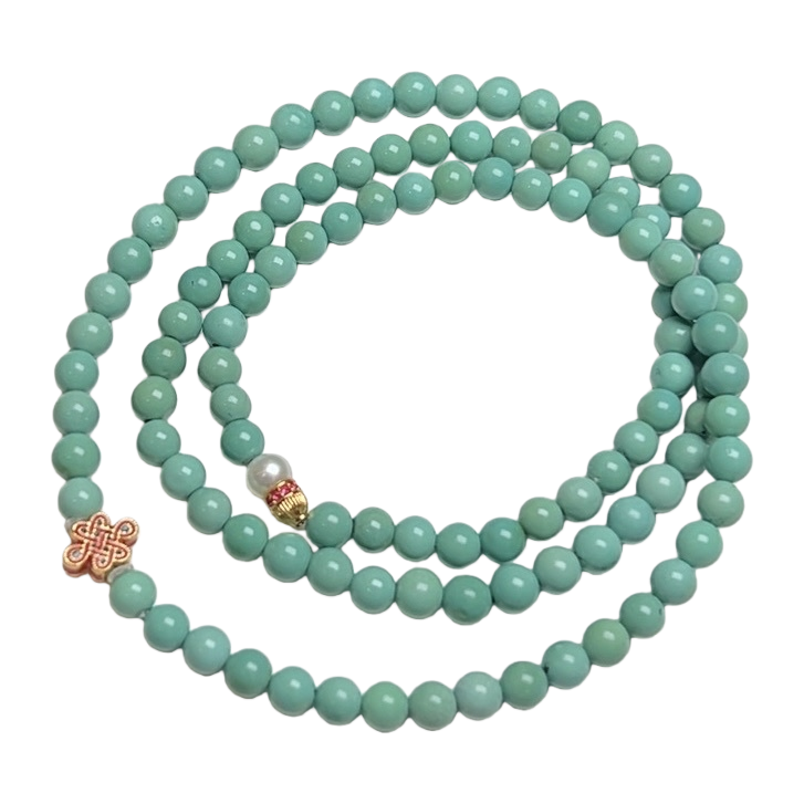 Natural raw turquoise high porcelain jelly material 4.8m Xiaomi chain necklace bracelet multi-loop collarbone chain bracelet women's original design trendy jewelry 18k real gold Chinese knot gourd accessory supports national inspection Item Picture