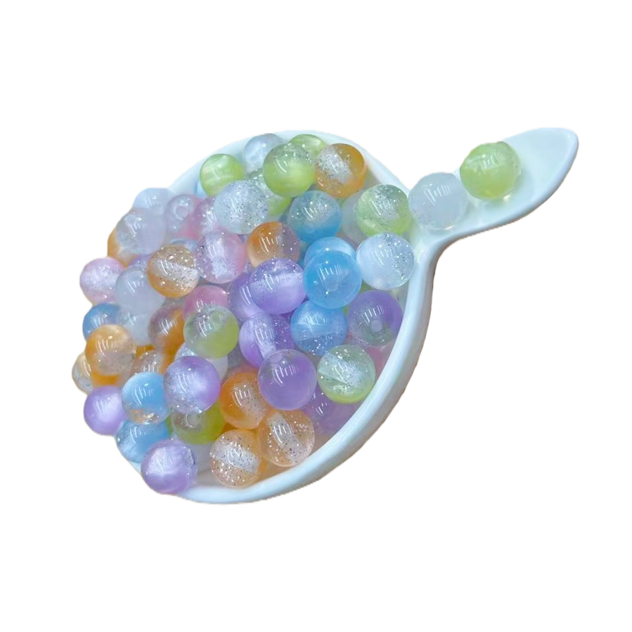 خرز ملونة شفافة مع ملعقة بيضاء لصنع قطع غيار يدوية Item Picture