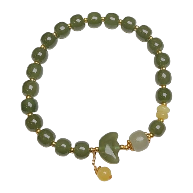 Green bead bracelet with natural green chalcedony 925 silver clasp, a daily outfit for women Item Picture