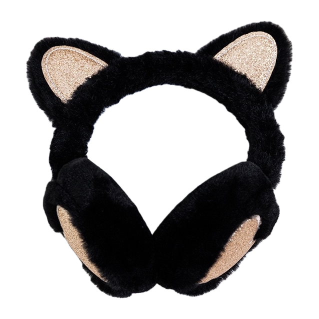 The black plush cat ear-shaped ear cups are warm and cute, with a girlish style that keeps your ears warm in winter Item Picture