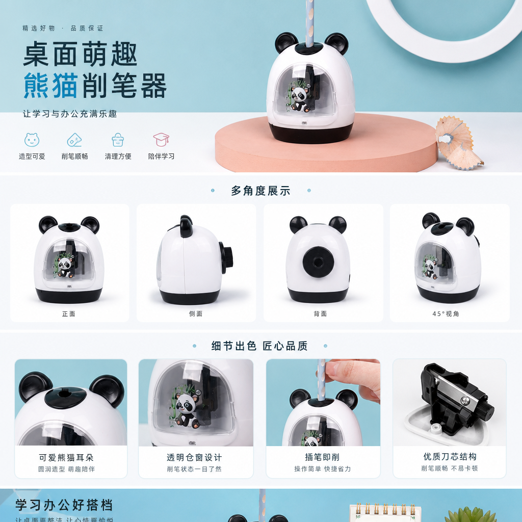 熊猫造型自动铅笔削笔机 儿童安全削笔器 顺滑不卡芯详情1