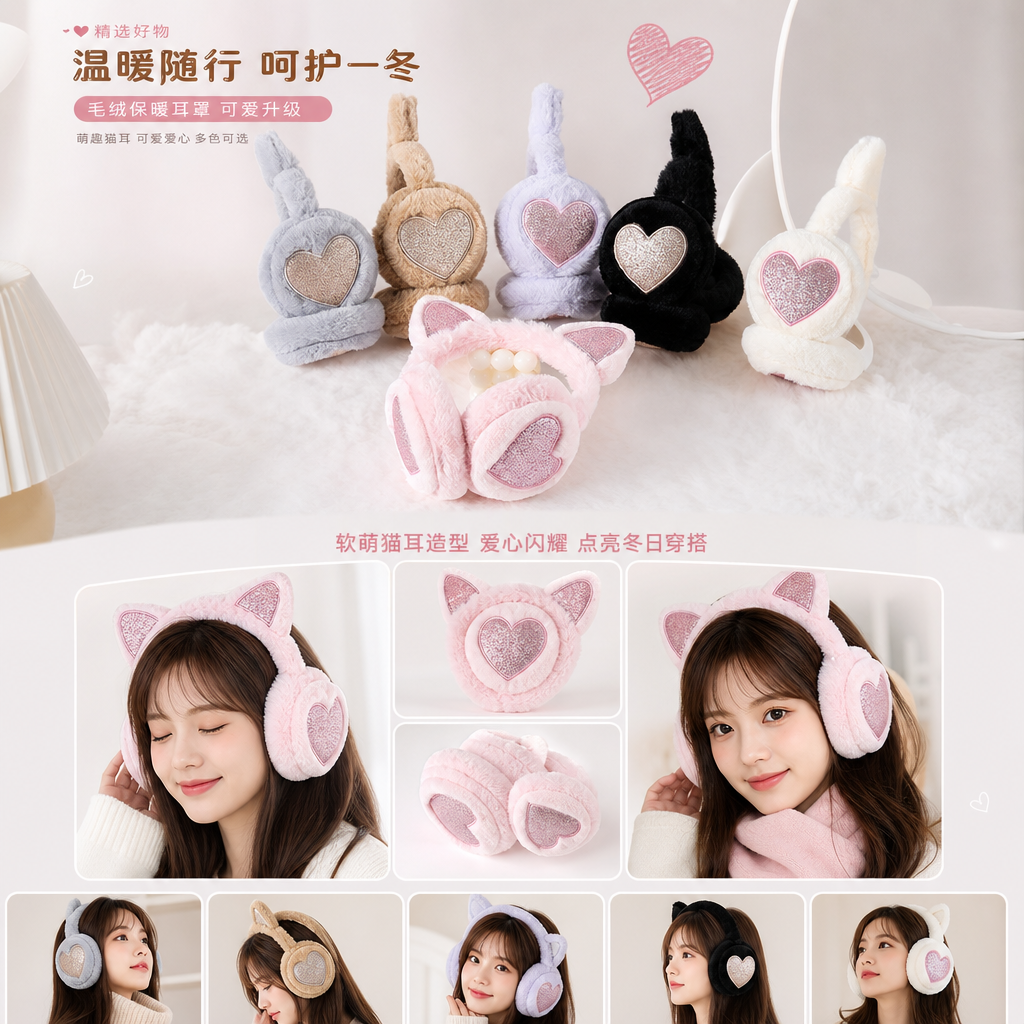 Thickened plush ear cups for warmth, winter cold-proof ear protectors pic 1
