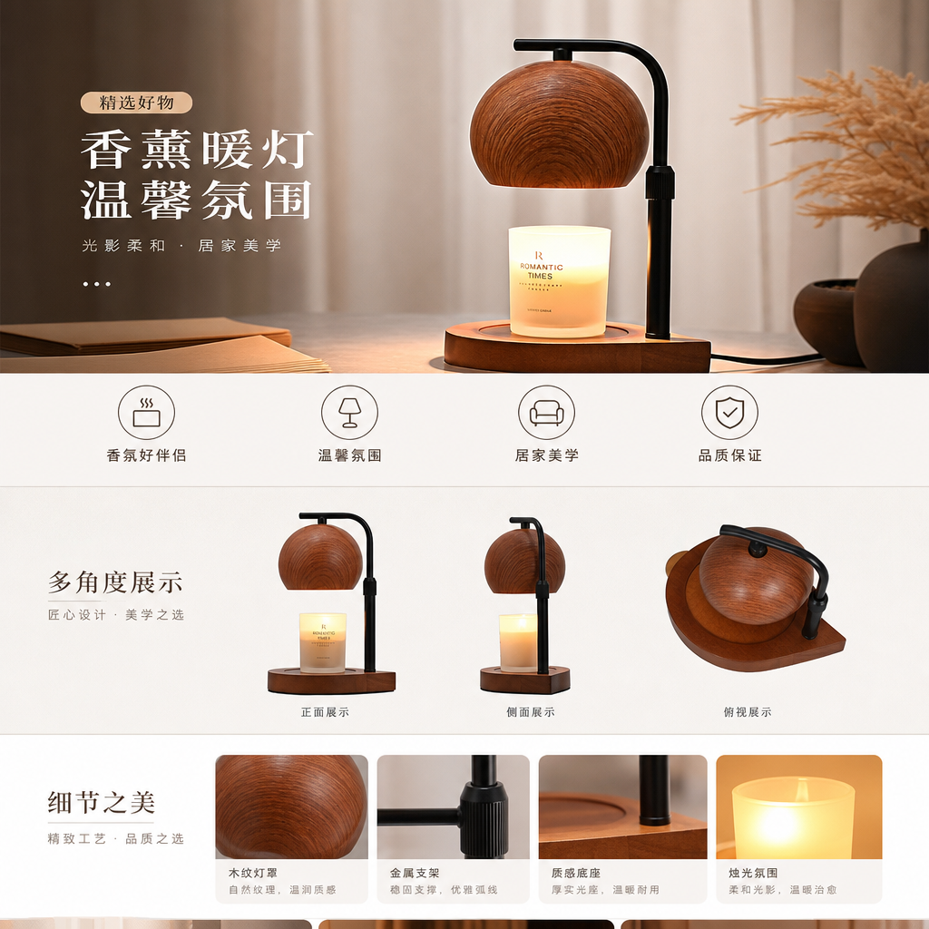 Wooden table lamp, Nordic minimalist bedroom bedside reading eye-protecting floor lamp, Amazon wax melting lamp pic 1