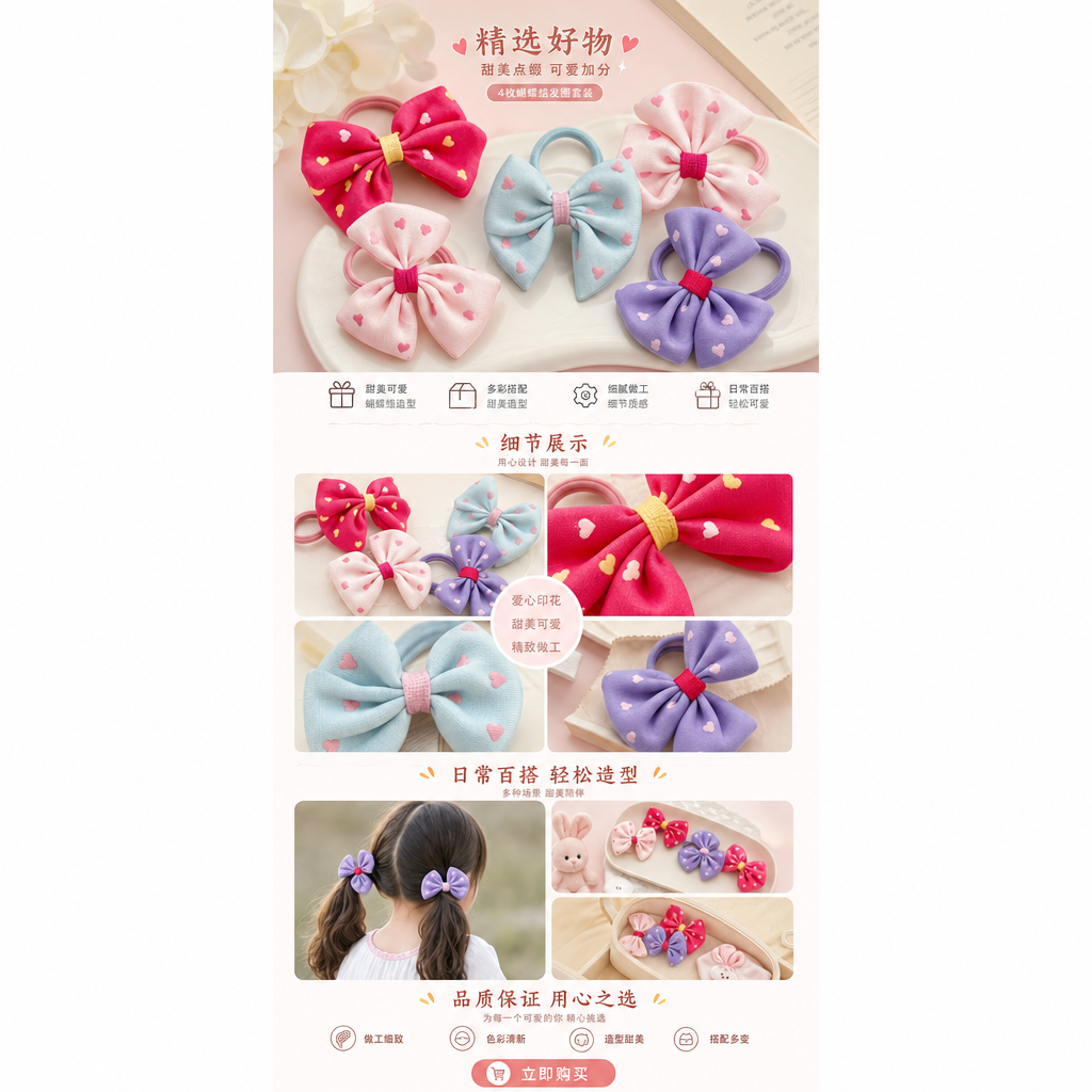 彩色蝴蝶结发饰 女童可爱头饰 甜美少女风发卡头花详情1