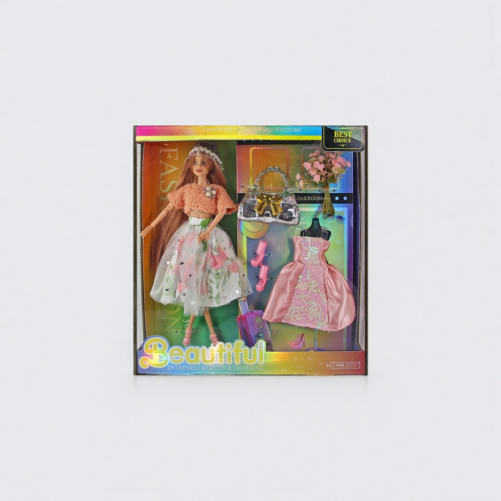 Fashionable and cute girl 11-inch 11-joint dress doll set, including clothes, handbag, high heels and suitcase