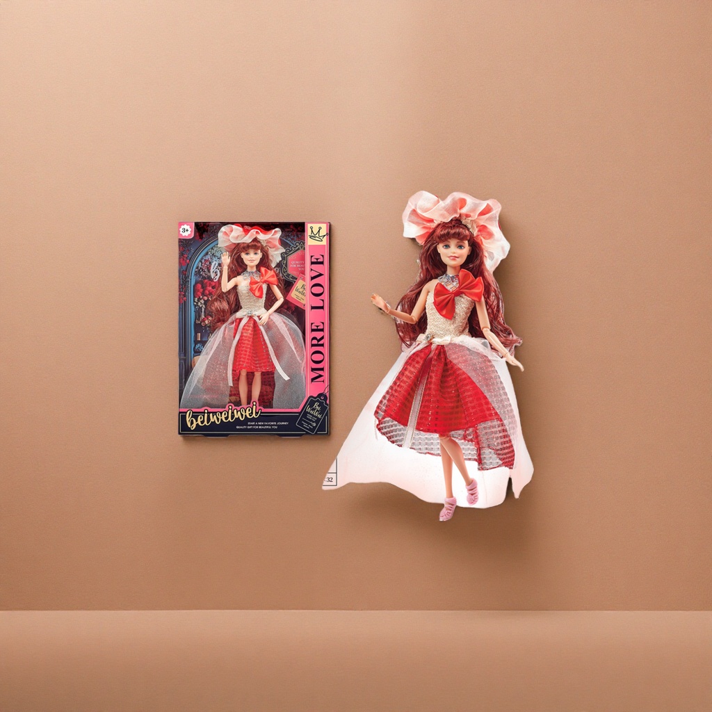 Beiweiwei hermoso nuevo 11 pulgadas vestido conjunto muñeca vestido rojo rosa arco largo cabello rizado delicado maquillaje