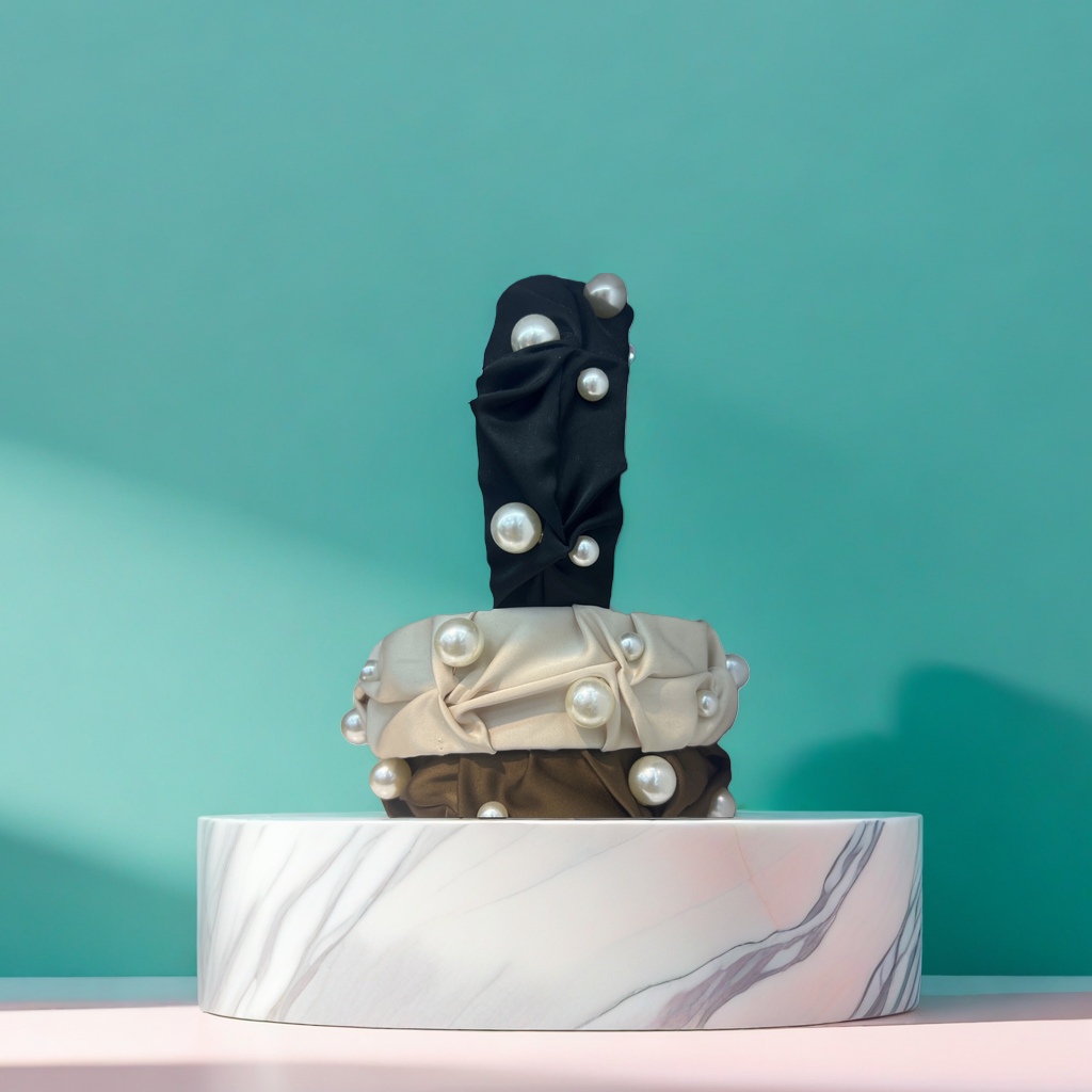 Decoración de perlas negro beige paño tocados mujer peluquería todos los días versátil