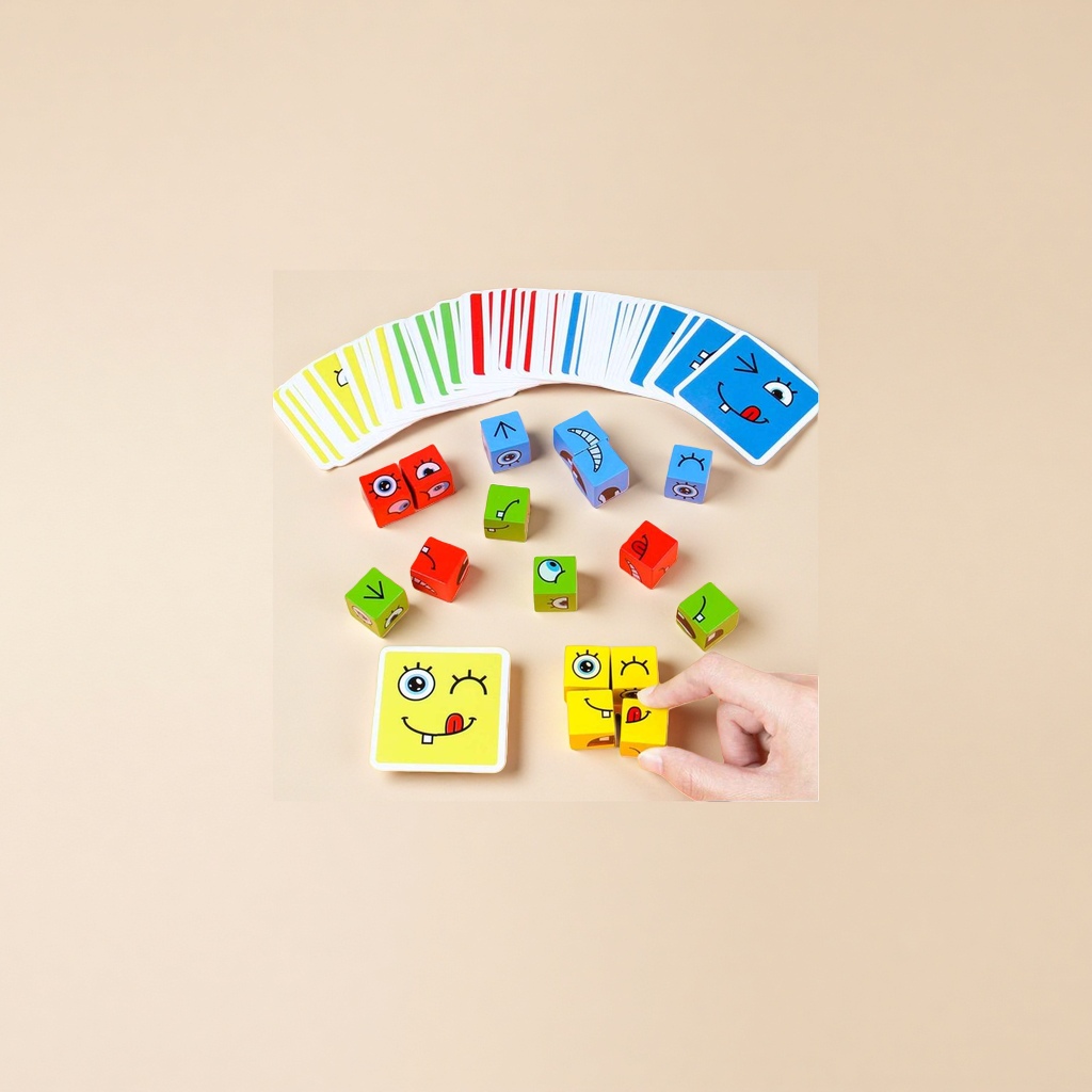 The colorful expression building block toy set includes building blocks and cards for children's early education and educational building Specification image