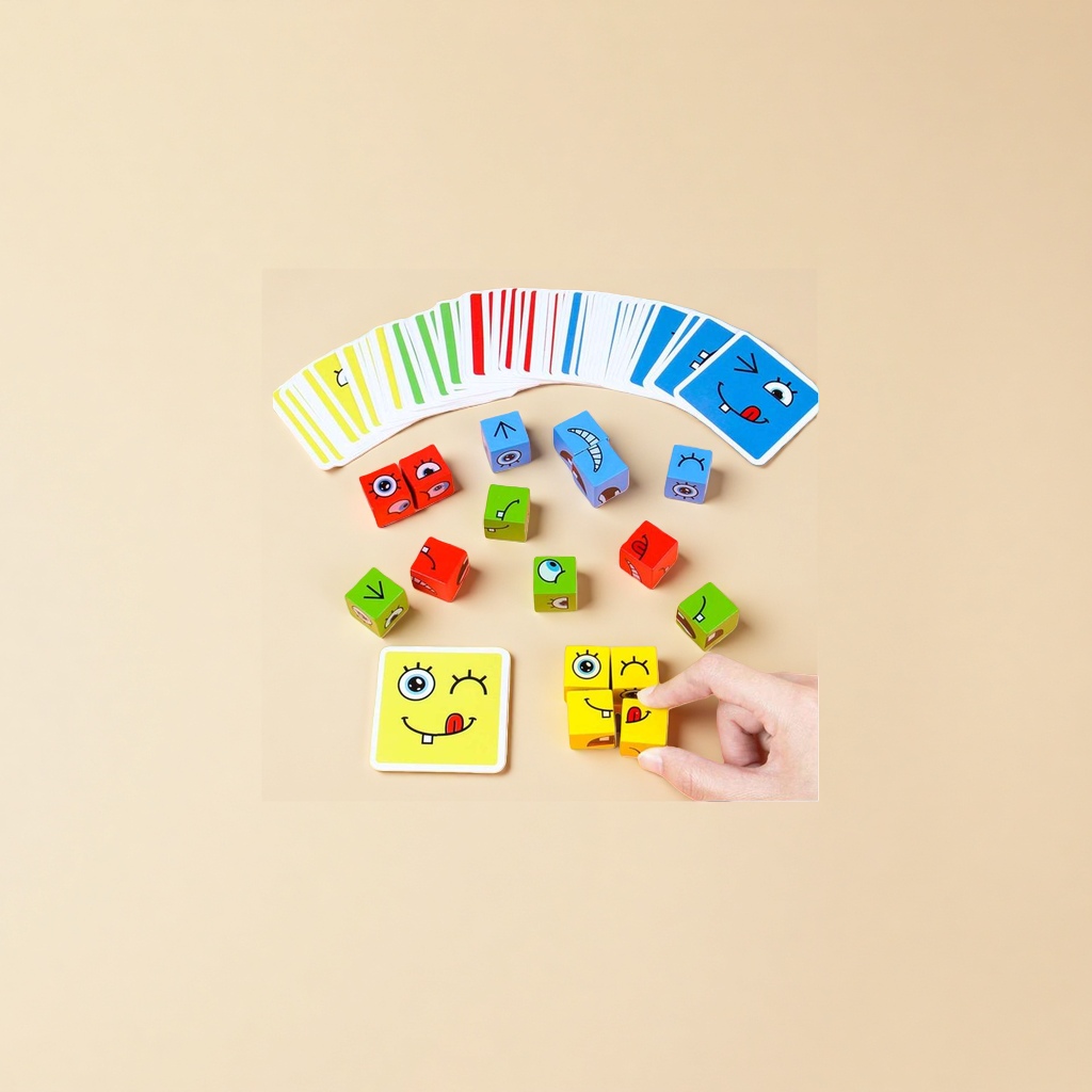 The colorful expression building block toy set includes building blocks and cards for children's early education and educational building Application Scenario