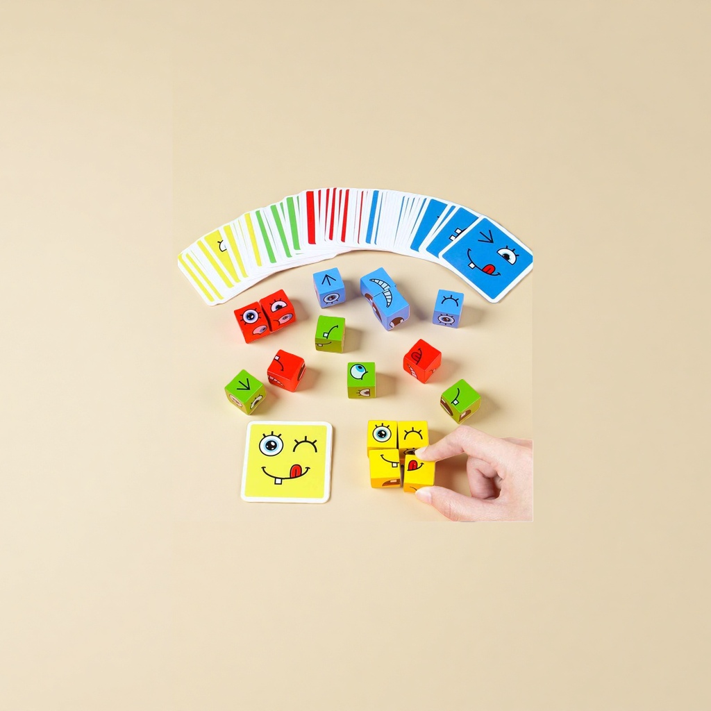 The colorful expression building block toy set includes building blocks and cards for children's early education and educational building details Picture