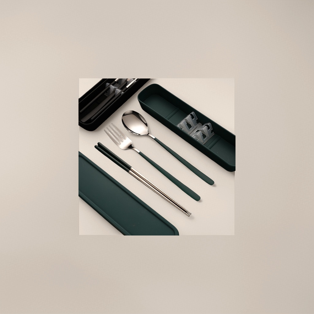 Three-piece tableware set: spoons, forks, chopsticks, simple home stainless steel set details Picture