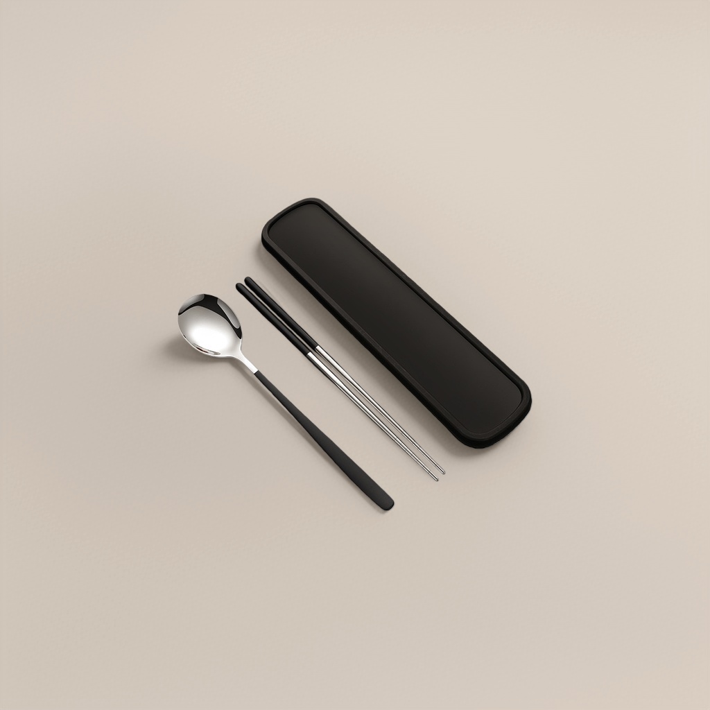 Stainless steel two-color chopsticks and spoons set, portable anti-slip tableware for family travel details Picture