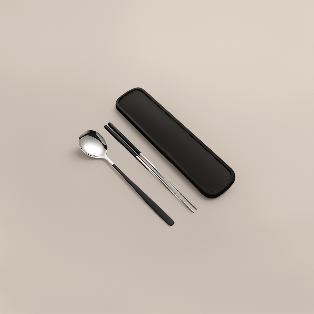 Stainless steel two-color chopsticks and spoons set, portable anti-slip tableware for family travel Application Scenario