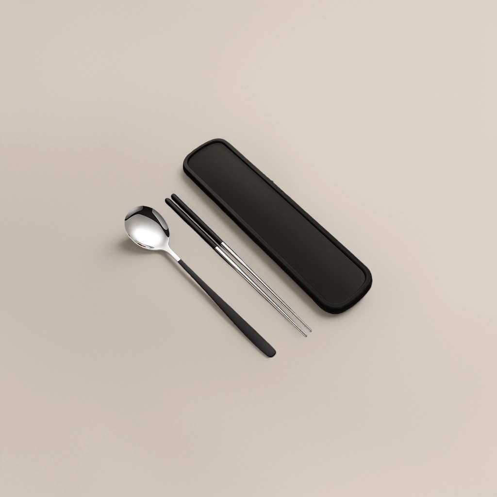 Stainless steel two-color chopsticks and spoons set, portable anti-slip tableware for family travel Specification image