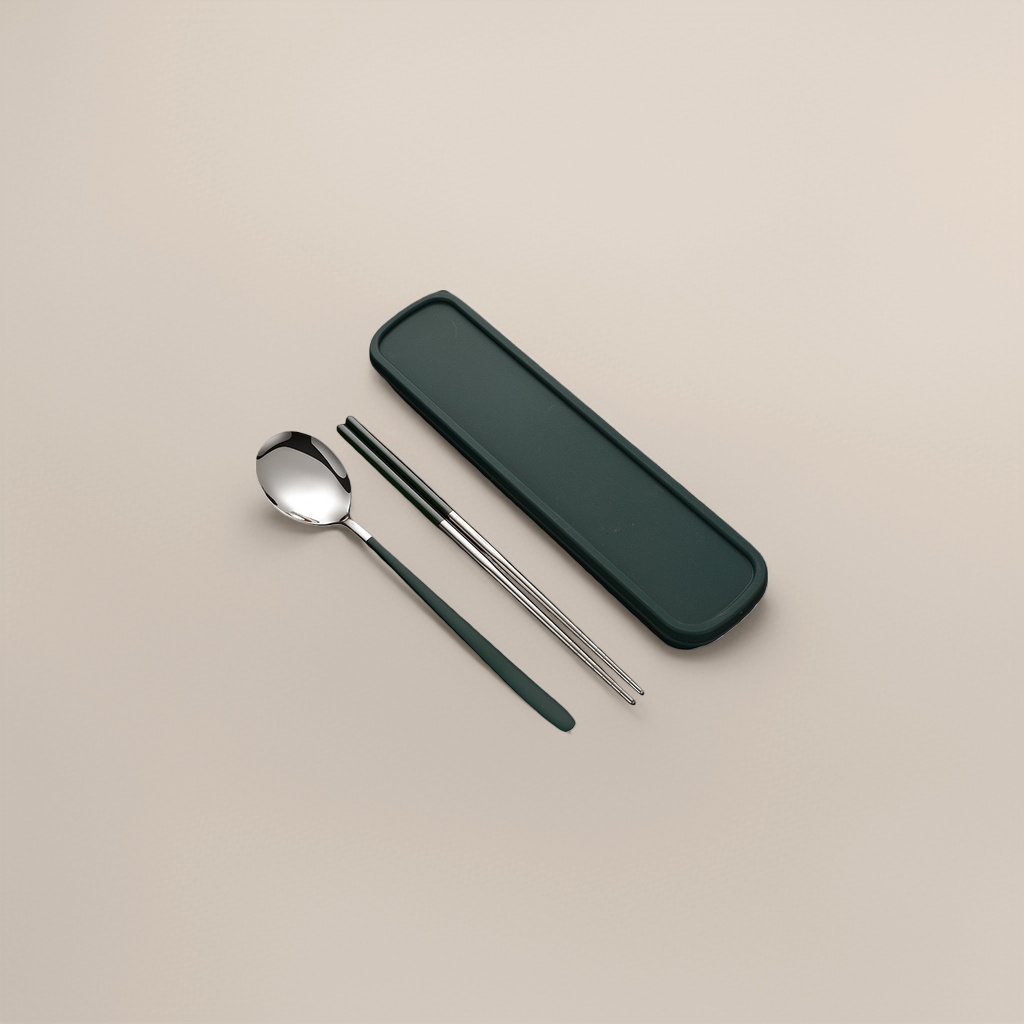 A set of stainless steel chopsticks and spoons, a two-piece portable anti-slip tableware for home use details Picture