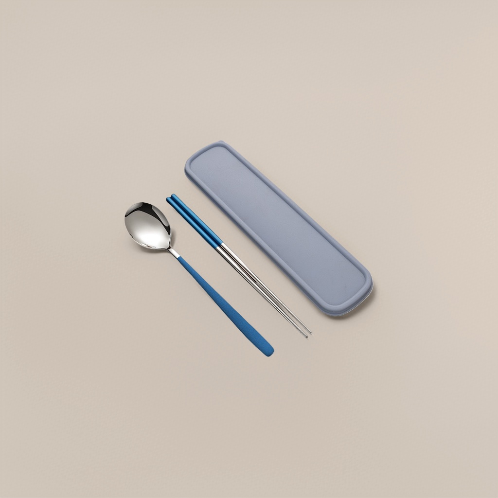 A set of eco-friendly household tableware with two-color chopsticks and spoons details Picture