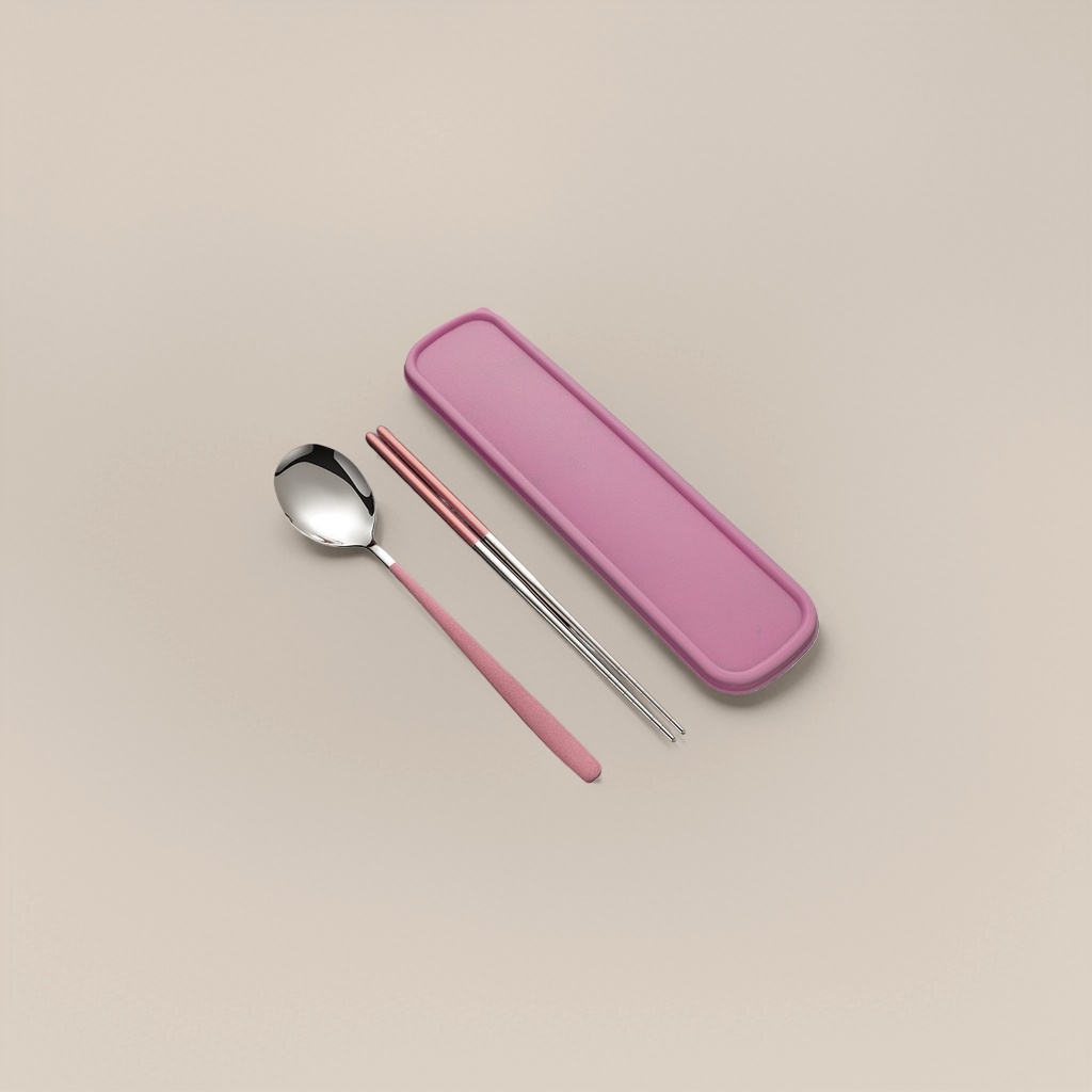 Pink tableware set, 4-piece chopsticks and spoons, home simple style, anti-slip and durable tableware details Picture