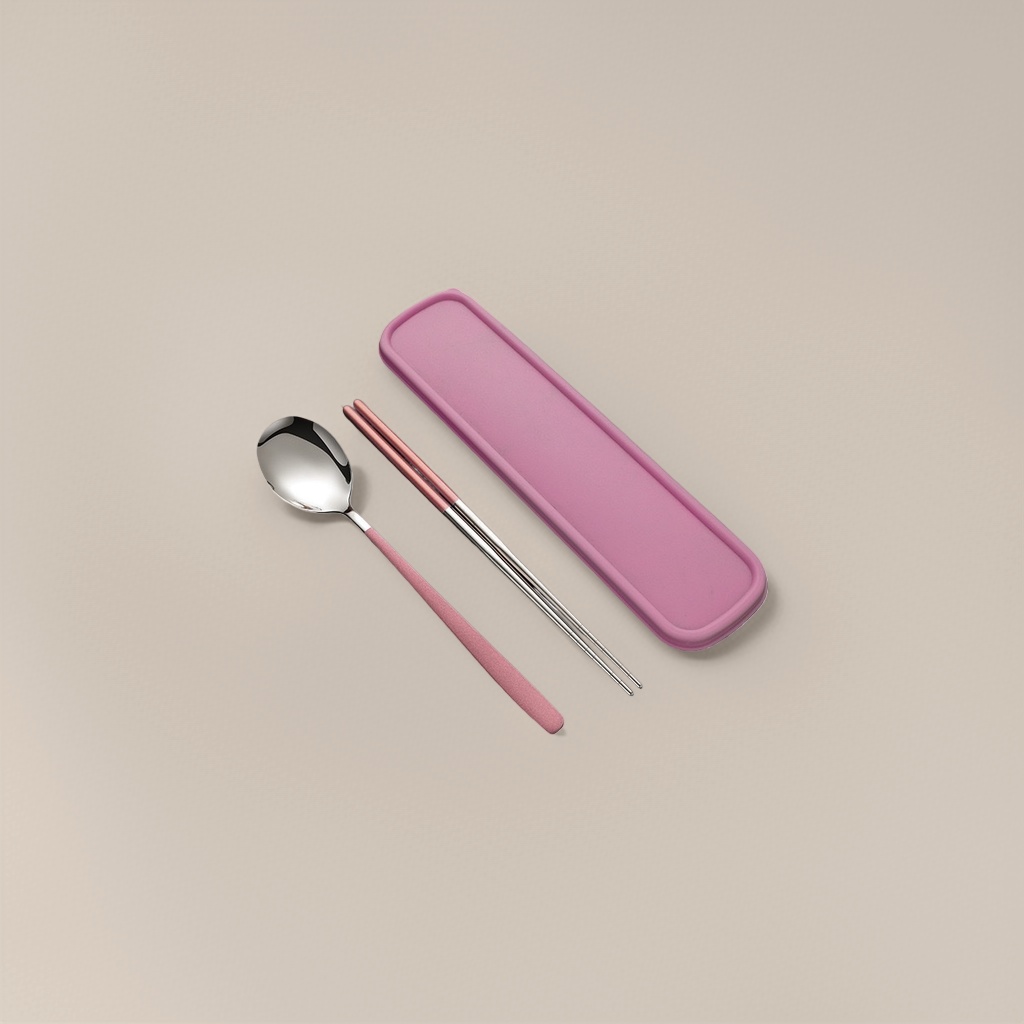 Pink tableware set, 4-piece chopsticks and spoons, home simple style, anti-slip and durable tableware