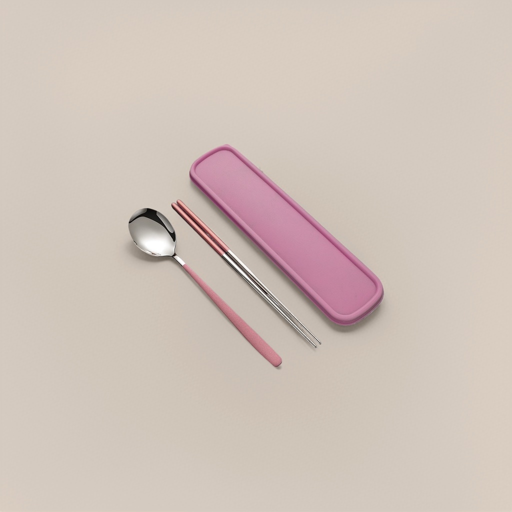 Pink tableware set, 4-piece chopsticks and spoons, home simple style, anti-slip and durable tableware Specification image