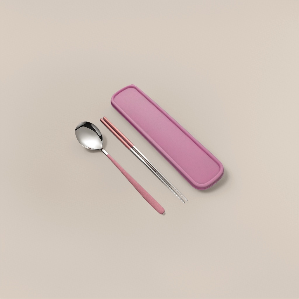 Pink tableware set, 4-piece chopsticks and spoons, home simple style, anti-slip and durable tableware Application Scenario